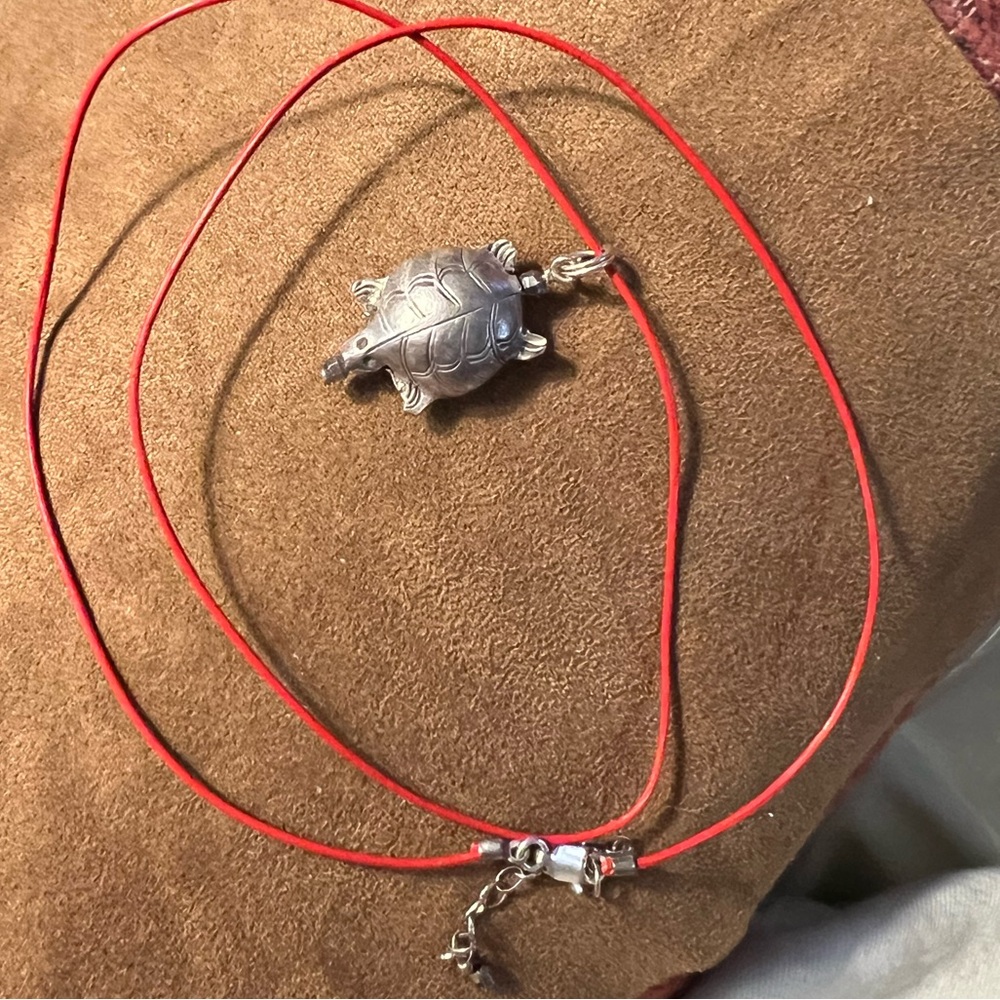 Turtle Pendant Necklace with Red Cord